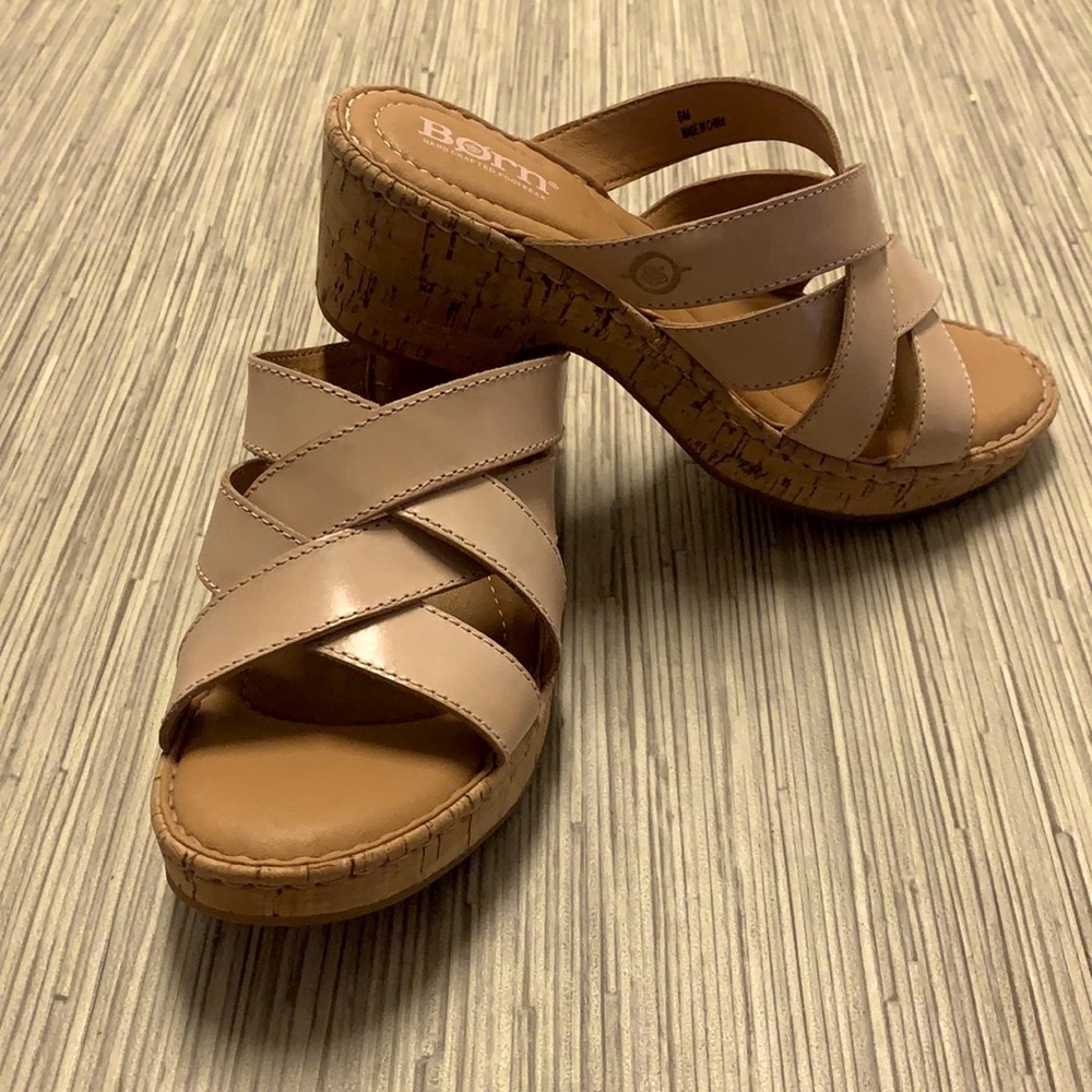 Genuine Leather & Cork Strappy Sandals Size 6